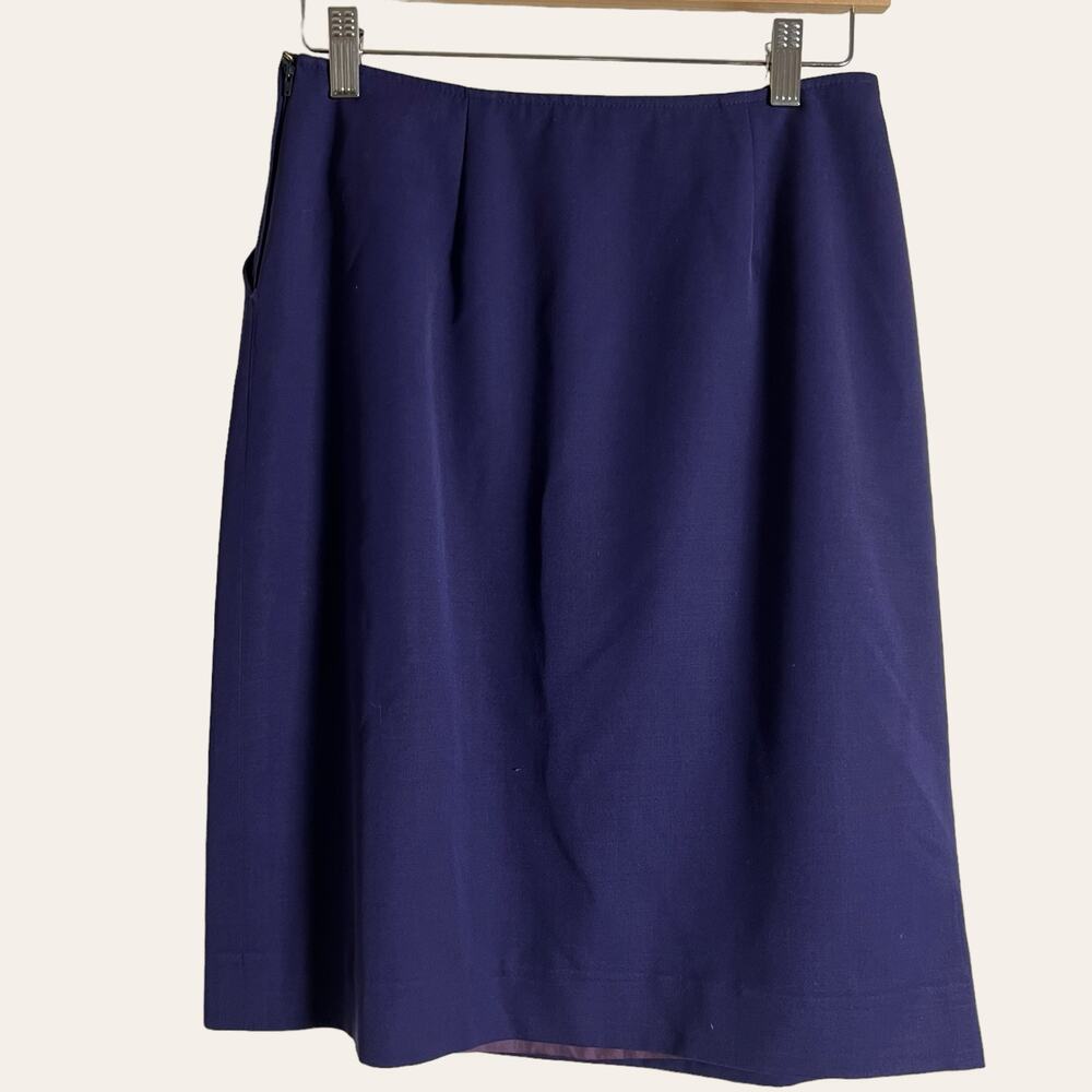 Giorgio Armani Solid Navy Purple Blue Straight Pencil Wrap Skirt Size 6 - Picture 8 of 11